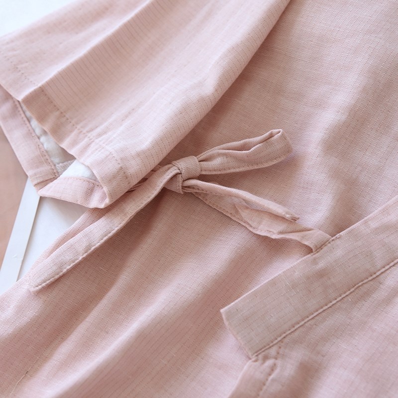 情侣日式和服睡衣女n春秋色织双层纱布男夏简约纯色家居服套装
