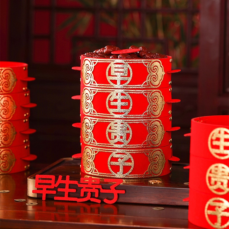 承尔新款早生贵子果盘篮子婚房布置E压床摆件模板装饰提篮蒸笼模