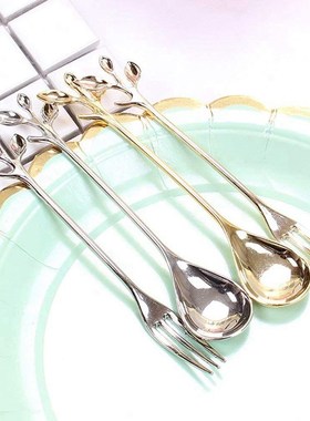 Fork Spoon Appetizer Tableware Dessert Gold-Leaf And 4 2 4-P