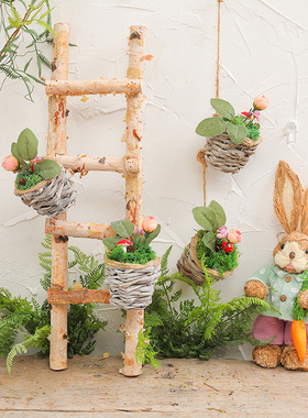 北欧装饰实木梯子木质楼梯直梯民宿挂衣架置物Q架拍摄道具庭院摆