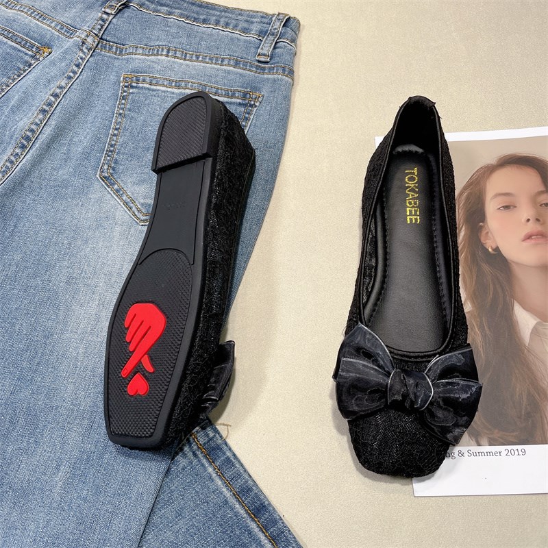 凉鞋女夏2024新款百搭黑色职业上班网纱单鞋女Q平底镂空豆豆妈妈