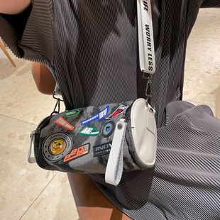 牛仔包包女2022新款 腰包斜挎包圆筒包帆布包休闲水桶包女包潮 时尚