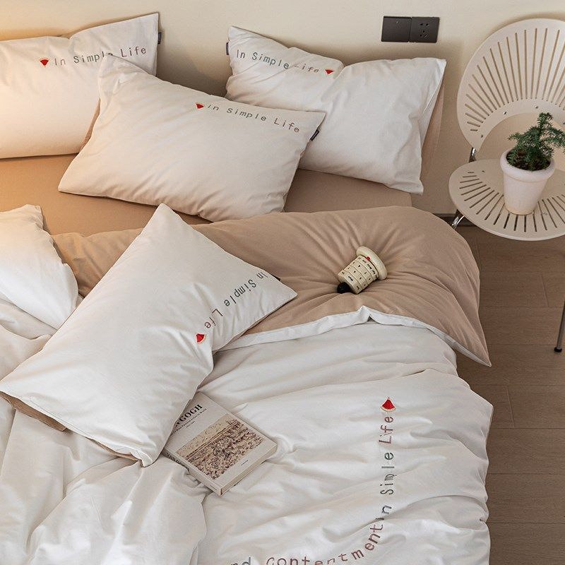 2024新款A类全棉纯棉简约床上三四件套 1.8m字母床单被套床笠床品,床上用品,床品套件/四件套/多件套,淘宝优惠券,粉丝福利购,淘宝优惠卷