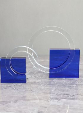 北欧蓝色水晶圈样板房售楼部卧室客厅书房餐厅桌面玄关饰品摆件