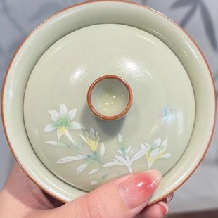 文人泡茶器 惊蛰 秘色黄汝窑盖碗p 花鸟图葫芦两才盖碗 福禄茶碗
