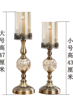 古典欧式样板房玻璃烛台摆件y 金属烛台美式家居客厅烛光装饰品