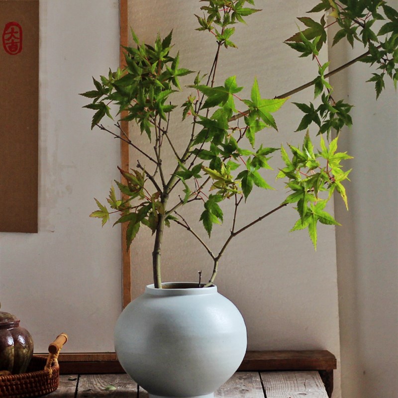 设计感诧寂风新中式禅茶空间桌面家居摆件可种植物陶罐陶瓷月亮罐
