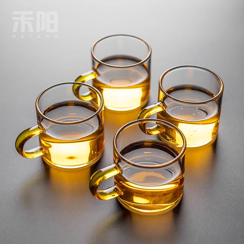 禾阳 小茶杯功夫茶具套装家用带把透明玻璃杯子R 喝茶绿茶单人泡