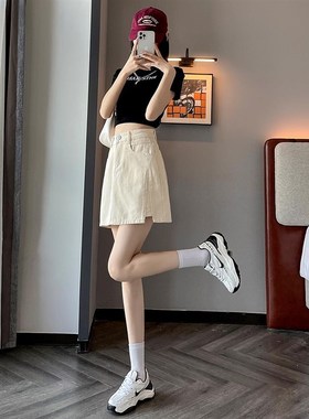 白色牛仔半身裙i女夏季2024新款高腰a字小个子梨型身材搭配短裙子