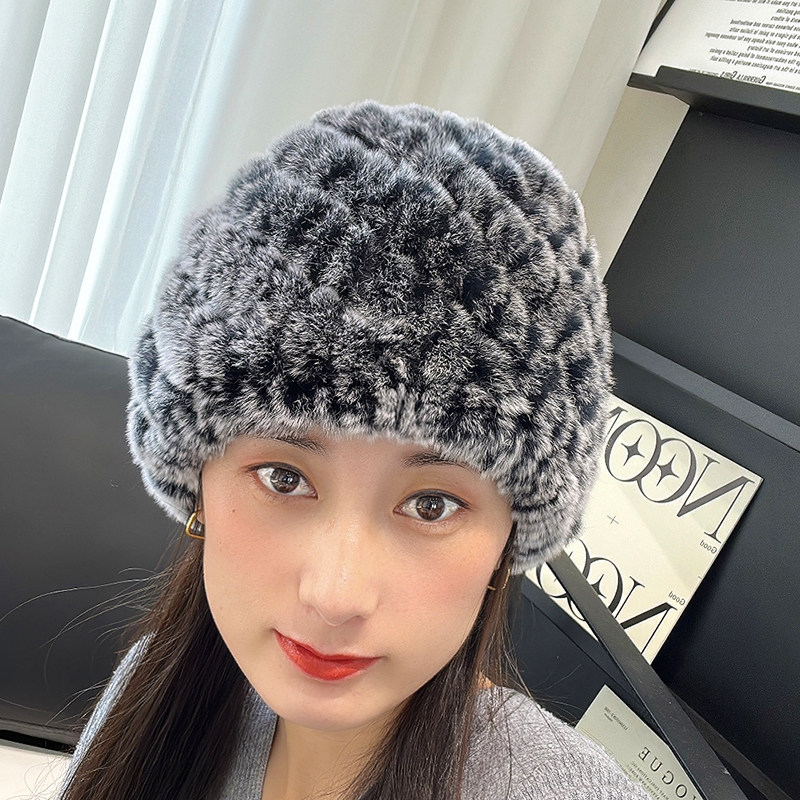 热销纯手工编织真兔毛皮草帽子晚晚风雷克斯兔毛保暖护耳包头毛线