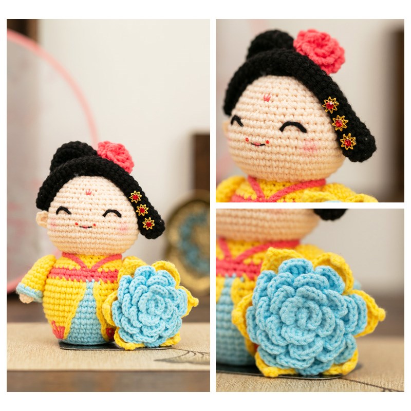 胖小森手作手工编织玩偶钩针diy材料I包花开富贵国风车饰牛奶毛线