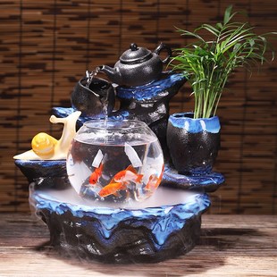 陶瓷鱼缸流水喷泉招财禅意家居中式 饰品开业乔迁礼品 摆件办公室装