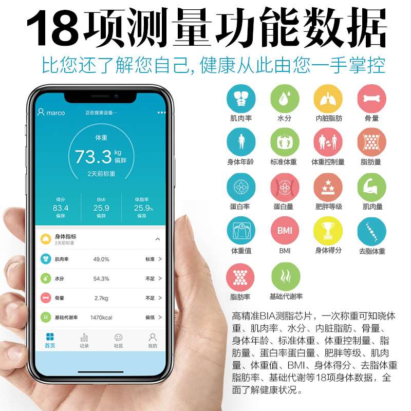 推荐智能体脂秤精准家用电子体重称减肥专用连接手机测脂肪人体健