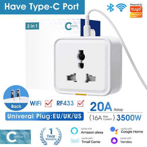WIFI+RF433涂鸦智能插座头美US欧EU英UKK万用能规遥控APP语音定时