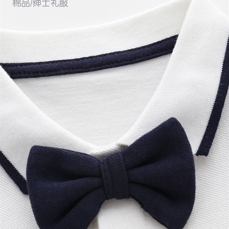 婴儿夏装男宝e宝满月服百天一周岁礼衣服薄款百日宴短袖绅士连体