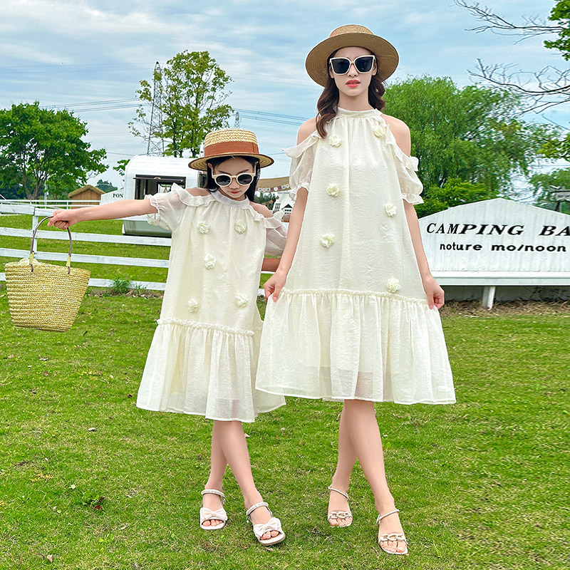 热销女童雪纺连衣裙夏装新款2024中大儿童甜美母女亲子装裙子公主