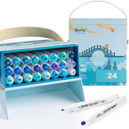 Arrtx ALP Blue Tone 24 Colors Alcohol Marker Pen Dual Tips