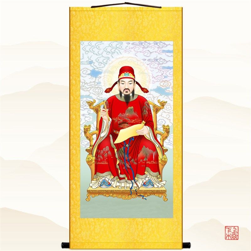 文昌帝君神像画 梓潼禄神画像 家用书房绢布卷轴挂画装饰字画定制