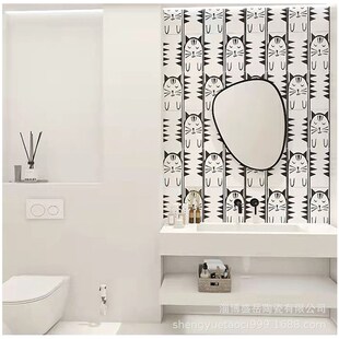 黑白卡通猫咪小花砖300x300瓷砖厨房阳台地砖奶白卫生间背景墙砖