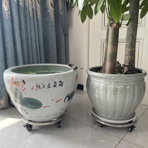 不锈钢圆形可移动大花盆托盘底座承重托架带滚轮花架滑轮鱼缸底座