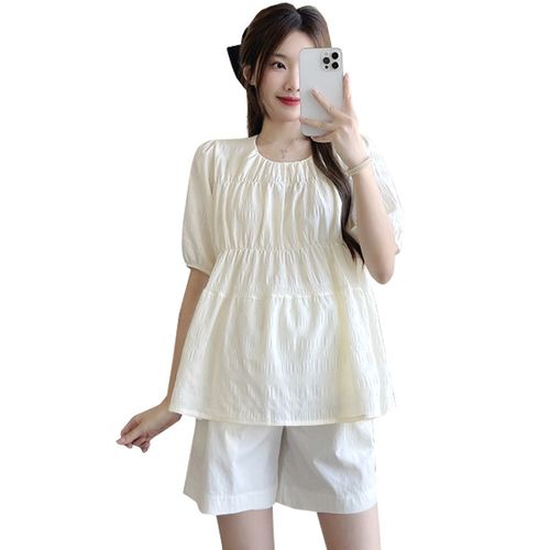 孕妇装夏装时尚小清新甜美减龄短袖上衣个性褶皱衣服怀孕娃娃衫夏