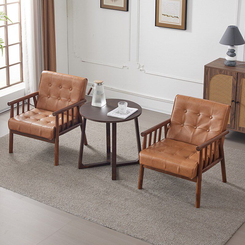 单人休闲椅午睡可躺座椅书房茶室桌椅沙发凳防水油蜡皮木质小尺寸