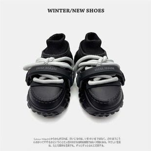 秋冬大头情侣厚底增高棉拖鞋男女机甲风外穿加绒中高帮棉鞋雪地靴