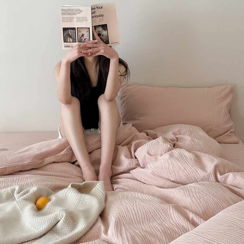 A类母婴级纯棉被套床单 雕花提花全棉四件套白色简约纯色亲肤床品