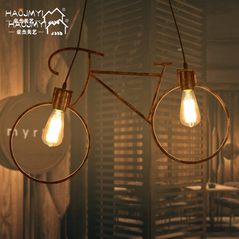 美式简约创意个性吧台吊灯工业风复D古酒清吧阳台餐厅艺术单车吊