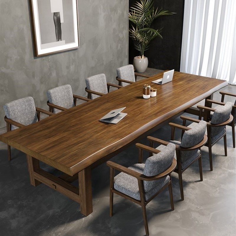 实木会议桌简约现代客厅大板长桌工业风桌椅组合大桌子Z洽谈工作