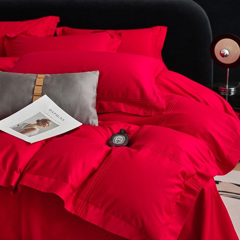 简约结婚四件套大红色喜字全棉婚庆被套床单喜嫁喜被床上用品,床上用品,婚庆床品套件,淘宝优惠券,粉丝福利购,淘宝优惠卷