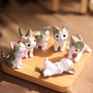 6Pcs Cat Terrarium Cheese Cat Figurines Miniature Figurine F