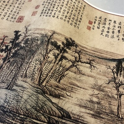 1:1孟頫鹊华秋饰色设色青水绿RbAn06cN山画国画赵古代名画复制品