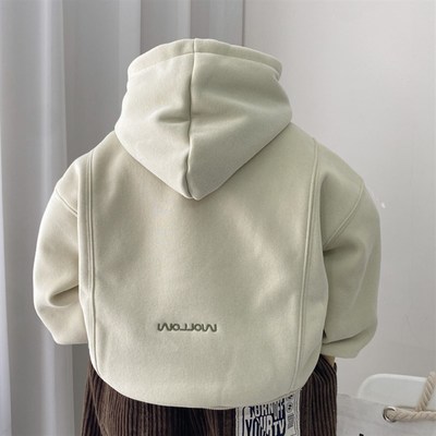 男童加绒卫衣秋冬2024新款儿童带帽上衣一体绒男孩连帽韩版中童潮