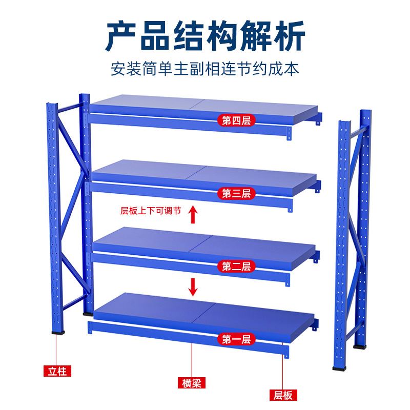 新品货架仓库置物架中型轻型置物架家用货L架子仓储架铁架快递架