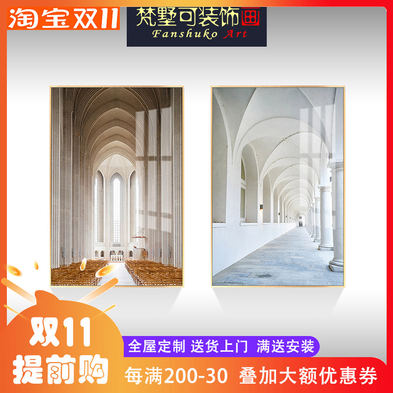 极速抽象建筑画客厅装饰画样板房酒店别墅壁画抽象挂画轻奢创意晶图片