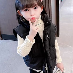 女童秋冬装羽绒棉马甲p2023新款洋派儿童马夹百搭加厚男童背心外