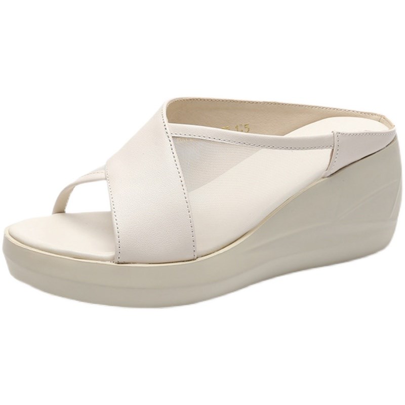 简约时尚坡跟凉拖女外穿厚底2w024年夏季新款女鞋网纱增高松糕拖