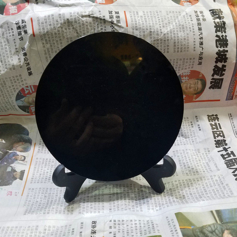 小众高货天然黑曜石七星阵底盘水晶球底盘烫金六字真言七星底座风