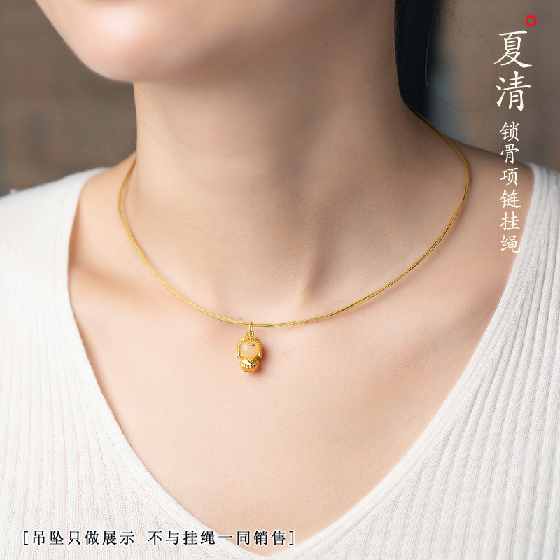 工厂销金b色钢丝项圈蜜蜡锁骨链女绳子吊坠绳颈带项链绳黄金吊坠