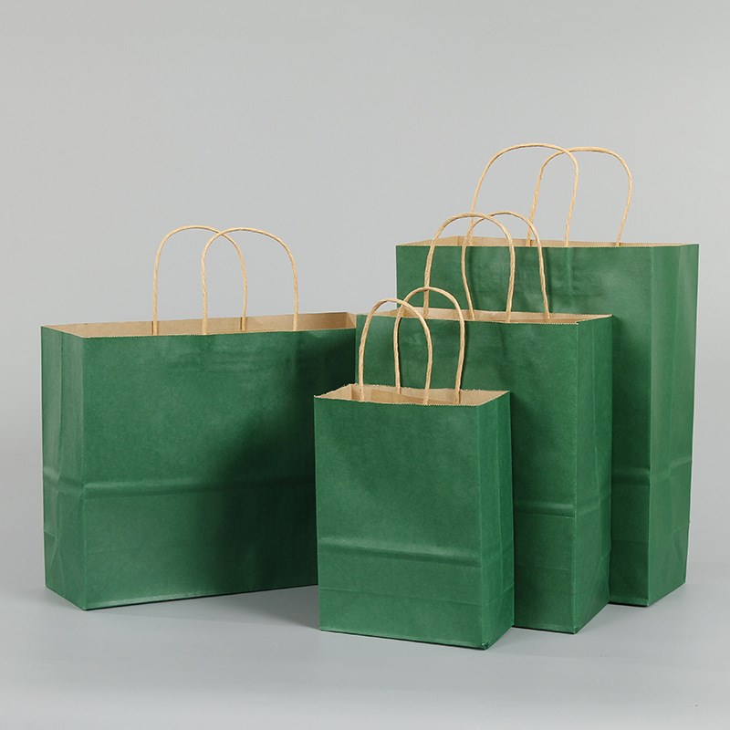 现货彩色加厚牛皮纸手提袋购物礼品袋服装外卖袋T手提牛皮纸袋