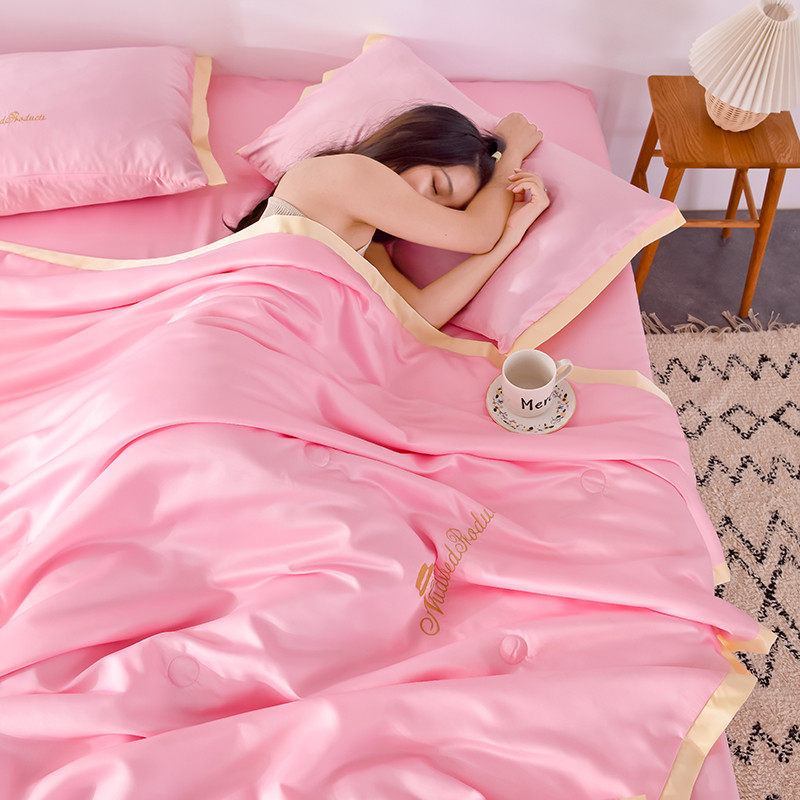 冰丝夏被四件套红色婚庆薄款单夏被双人薄被子结婚房空调被四件套