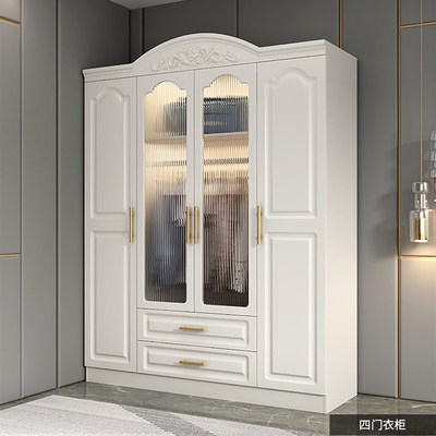 欧式衣柜简约现代经济型家用卧室组装玻璃柜对开R门三四五六门衣