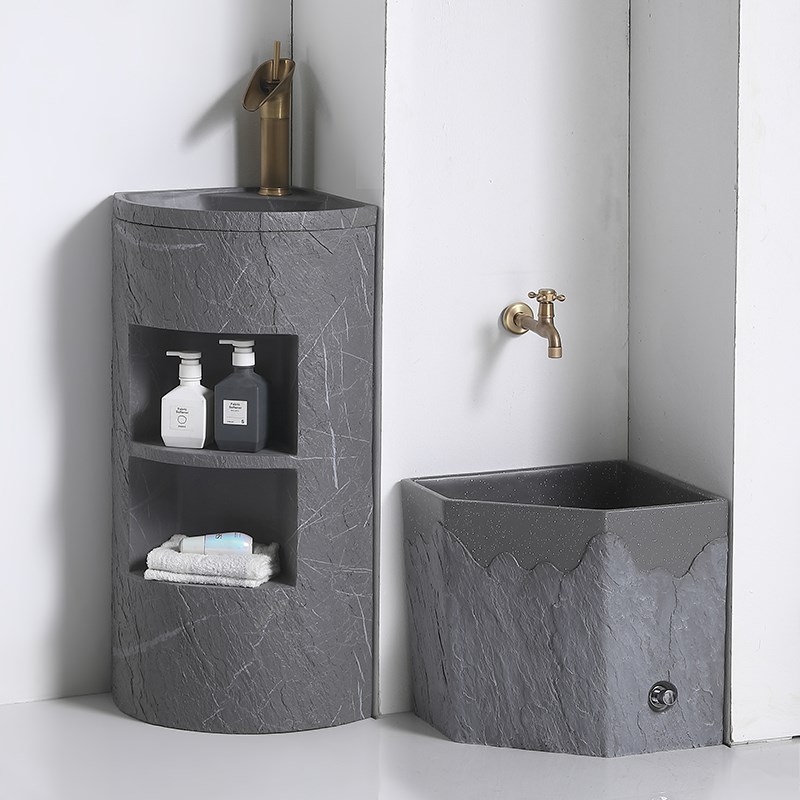 落地式三角立柱盆转角卫生间洗手台盆一体阳台人造石拖把池洗脸盆