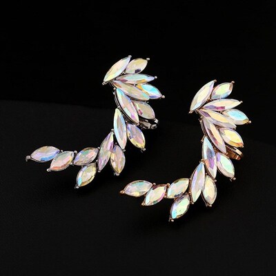 Colorful Rhinestone Ear cuff  on Ear One Piece Exaggerated E