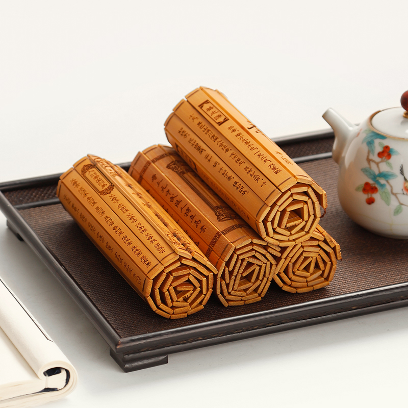 古代竹简书卷中国风学生舞台儿童表演用道具刻字竹书简卷轴摆件