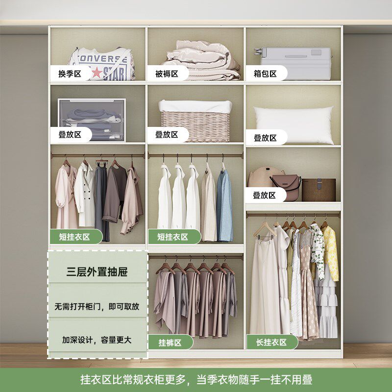 定制分段式衣柜2.5-3米到顶ENF级卧室家用网红免拉手衣橱收纳柜子