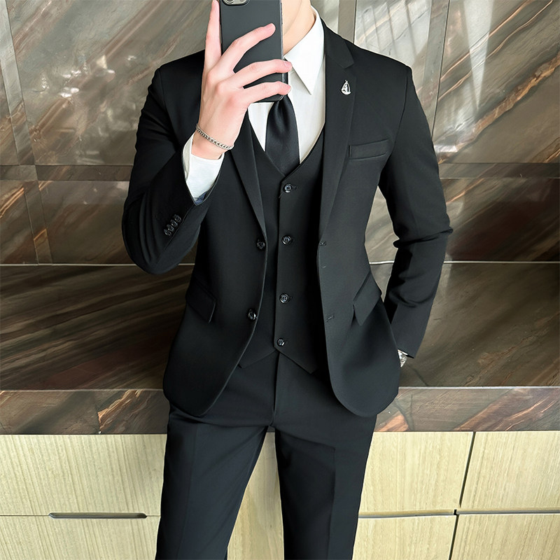 热销西服套装男韩版商务正装三件套结婚伴郎毕业礼服休闲免烫西装