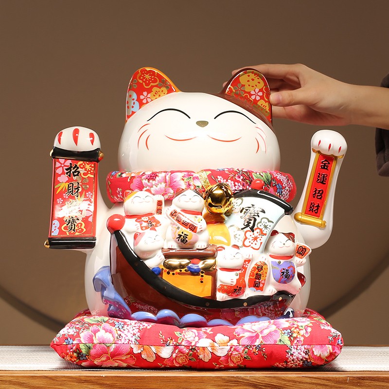 店铺收银台开业礼品特大号中号招财E猫陶瓷摆件自动招手存钱罐家