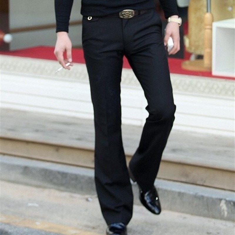 潇洒新款商务西裤春秋冬料免熨微喇裤中腰直筒长裤男士休闲微喇裤
